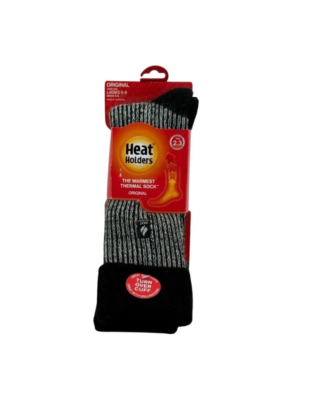 Heat Holders Thermal Sock Mens 4-8 Women 5-9 Black Cream Stripe Boot 2.3 TOG New